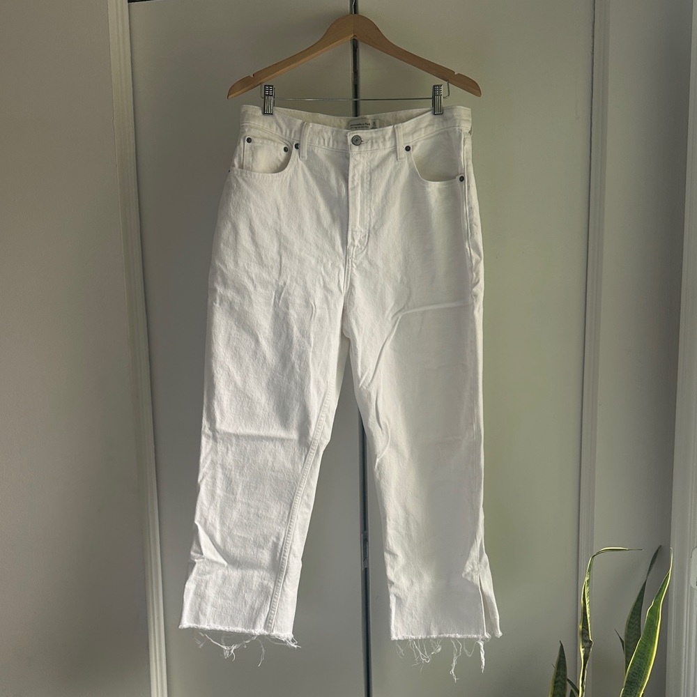 Abercrombie & Fitch White Denim Ultra High Rise Kick Flare